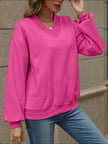 V-Neck Long Sleeve Dropped Shoulder Sweater