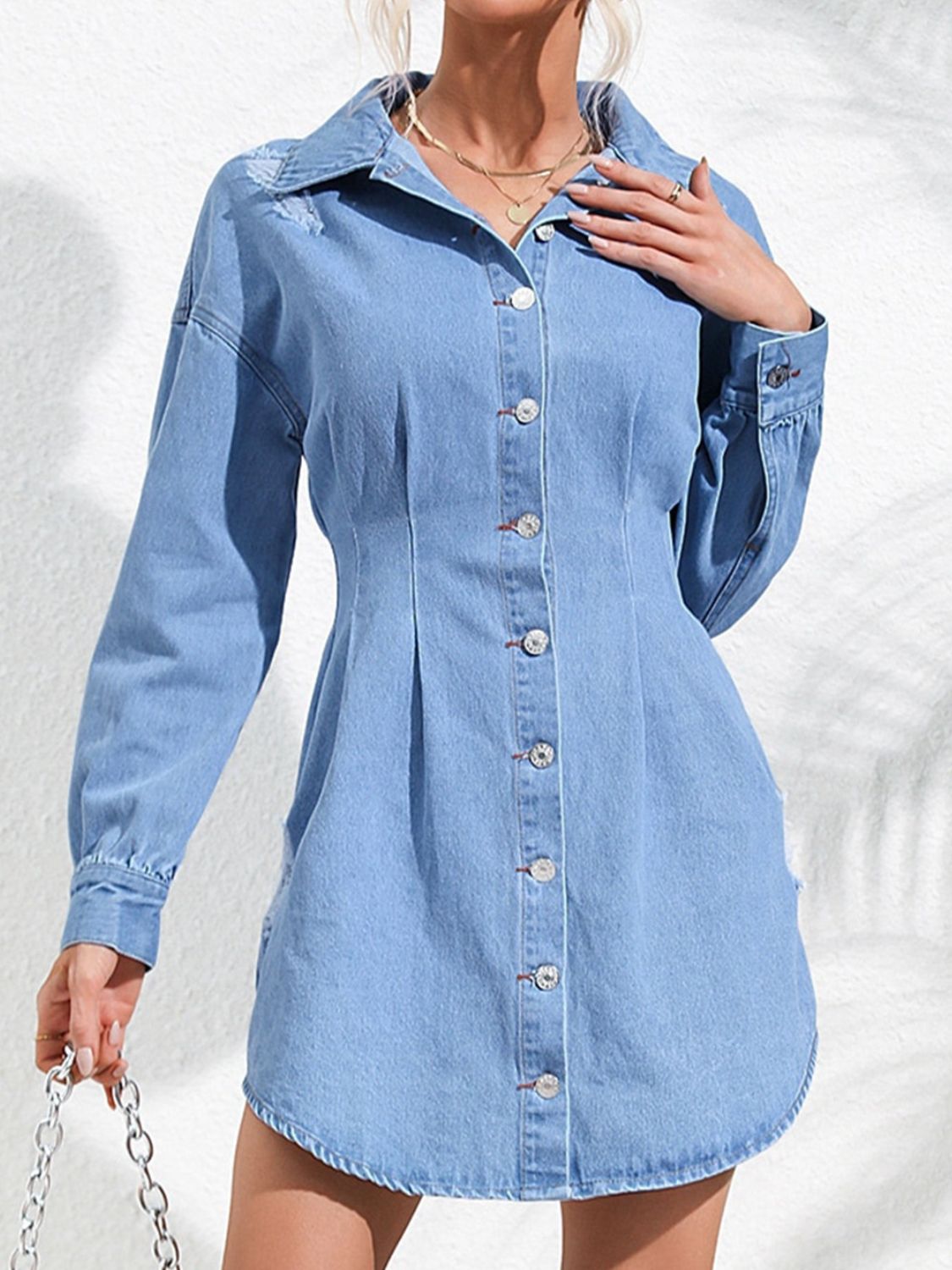 Button-Up Long Sleeve Denim Mini Dress