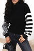 Striped & Checkered Turtleneck Dropped Shoulder Sweater