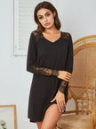 Lace Detail Long Sleeve Mini Lounge Dress