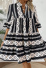 Tiered Printed Notched Half Sleeve Dress