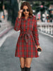 Plaid Tie Front Collared Neck Long Sleeve Mini Dress