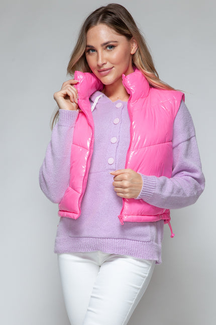 Snobbish Zip Up Turtleneck Shiny Quilted Vest