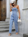 Spaghetti Strap Denim Jumpsuit with Pockets