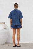 Collared Neck Button Up Top and Shorts Denim Set