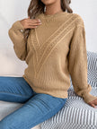 Openwork Round Neck Long Sleeve Sweater