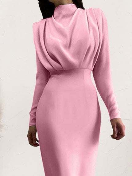 Ruched Turtleneck Long Sleeve Maxi Dress