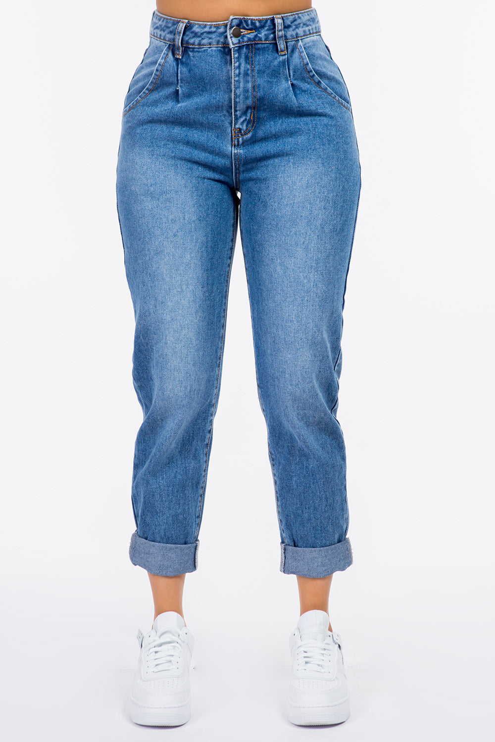 High Waist Pleated Waist Jeans