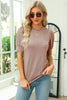 Openwork Round Neck Short Sleeve Blouse