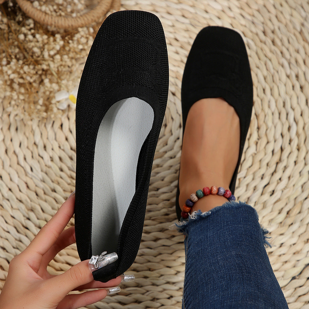 Square Toe Flat Slip-Ons