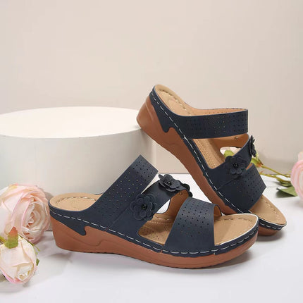 Flower PU Leather Wedge