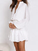 Ruffled Notched Balloon Sleeve Mini Dress