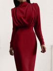 Ruched Turtleneck Long Sleeve Maxi Dress