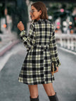 Plaid Tie Front Collared Neck Long Sleeve Mini Dress