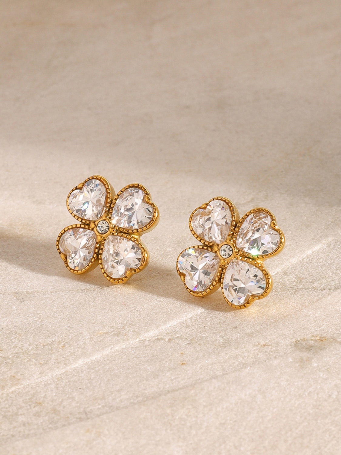 Stainless Steel Zircon Lucky Clover Earrings