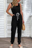 Perfee Two-Tone Drawstring Waist Sleeveless Jogger Jumpsuit