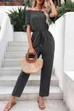 Perfee Off-Shoulder Tie Cuff Jumpsuit with Pockets