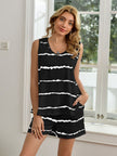 Striped Round Neck Top and Shorts Lounge Set