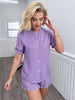 Flounce Sleeve Shirt and Frill Trim Shorts Pajama Set