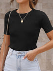 Mandy Ribbed Round Neck Short Sleeve Knit T-Shirt