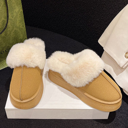 Suede Faux Fur Round Toe Platform Slippers