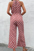 Perfee Polka Dot Grecian Wide Leg Jumpsuit