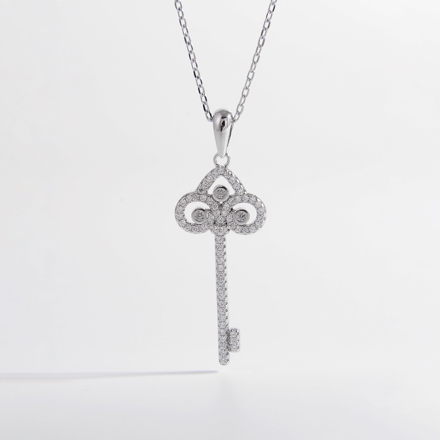 Sterling Silver Inlaid Zircon Key Shape Necklace