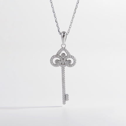 Sterling Silver Inlaid Zircon Key Shape Necklace