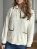 Contrast Trim Quarter Button Long Sleeve Sweater