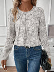 Ruched Round Neck Long Sleeve Blouse