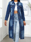 Distressed Button-Up Collared Neck Denim Jacket