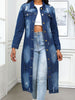 Distressed Button-Up Collared Neck Denim Jacket