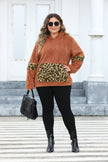 Plus Size Leopard Kangaroo Pocket Long Sleeve Hoodie