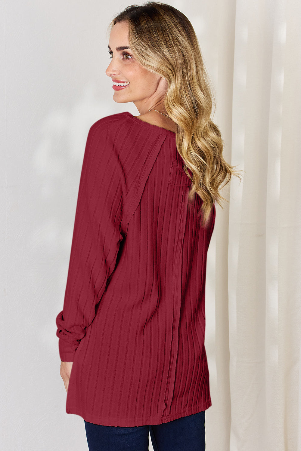 Bae Full Size Ribbed Round Neck Slit T-Shirt