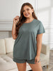 Plus Size Round Neck Short Sleeve Two-Piece Pajama Set