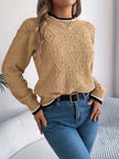 Contrast Trim Round Neck Long Sleeve Sweater