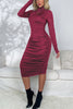 Ruched Mock Neck Long Sleeve Dress