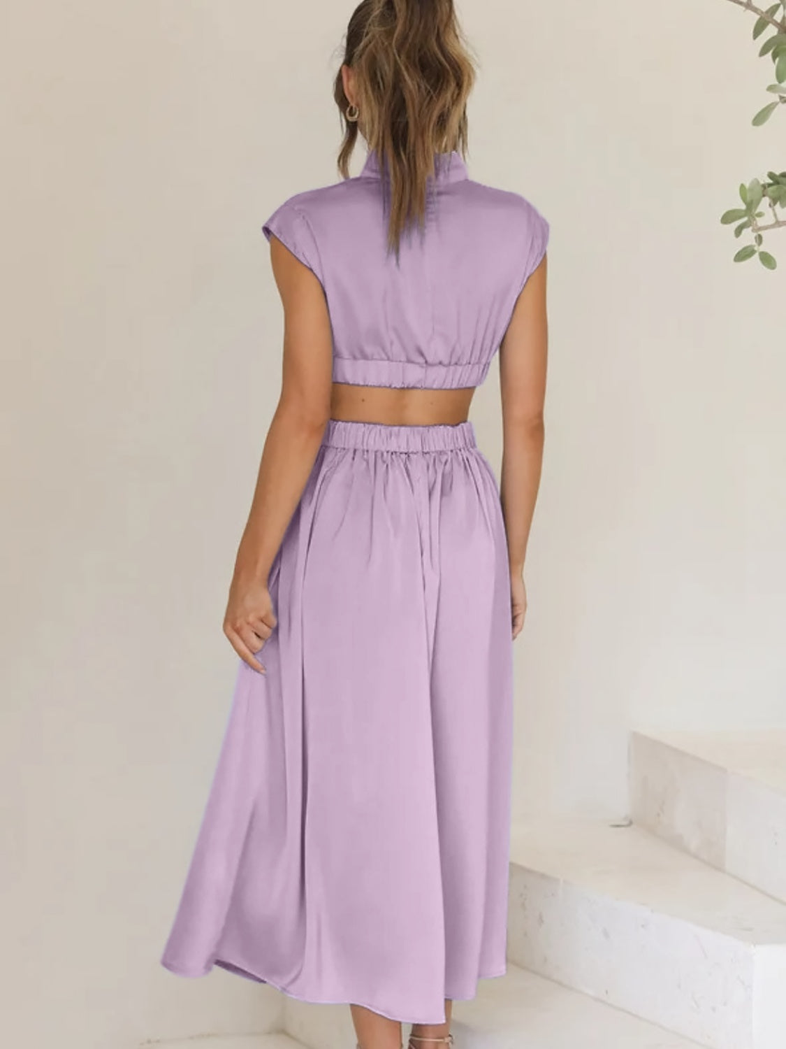 Cutout Mock Neck Sleeveless Ruched Maxi Dress