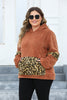 Plus Size Leopard Kangaroo Pocket Long Sleeve Hoodie