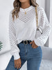 Openwork Round Neck Long Sleeve Knit Sweater