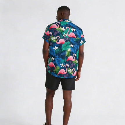 Men's Plus Size Printed Button Up Short Sleeve Shirt