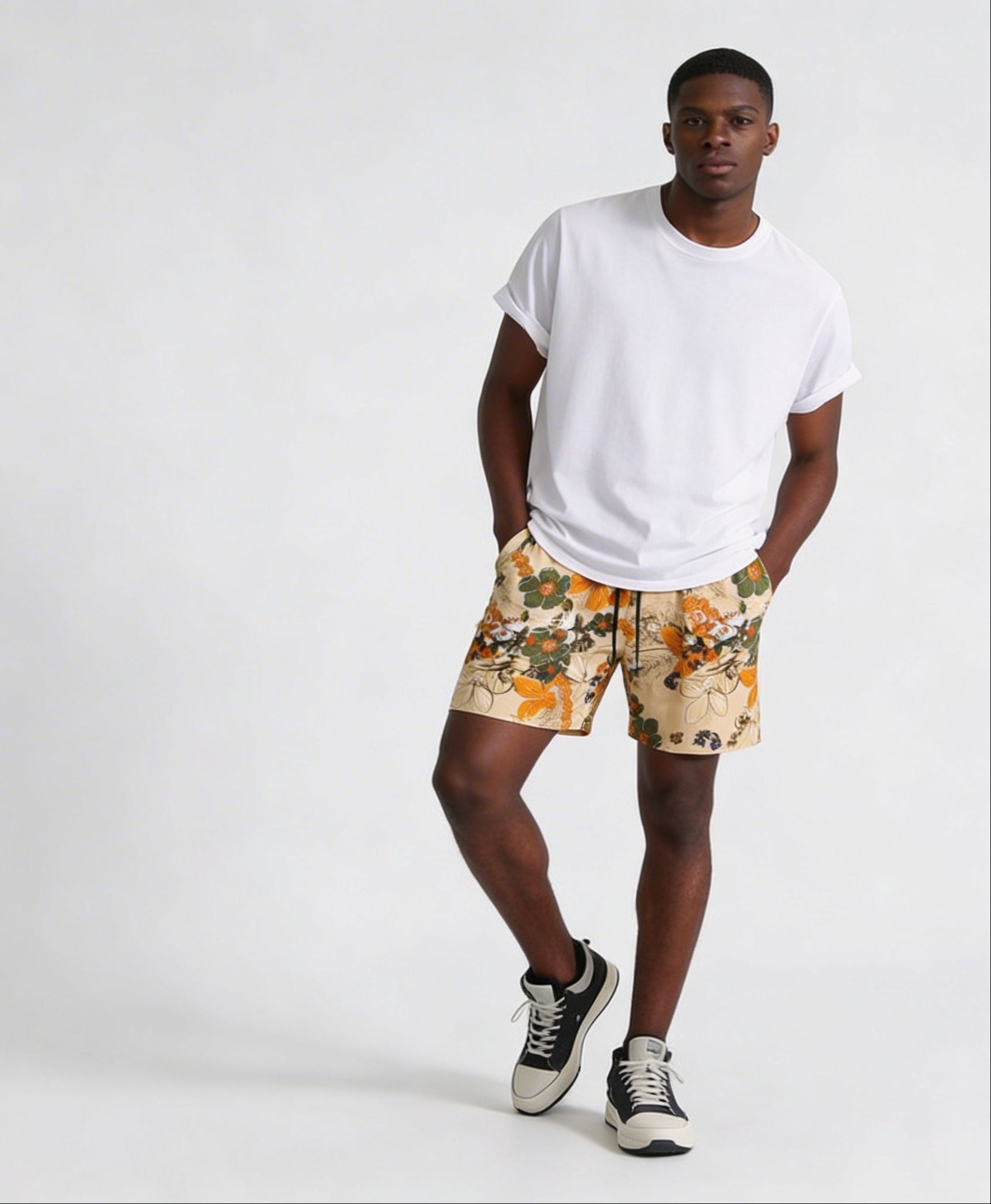 Men's Plus Size Floral Print Elastic Waist Casual Shorts