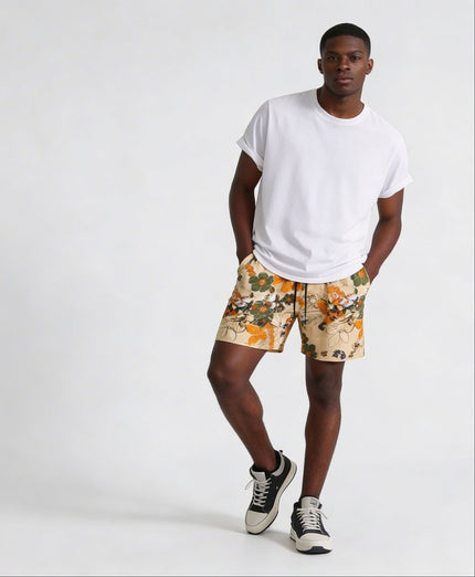 Men's Plus Size Floral Print Elastic Waist Casual Shorts