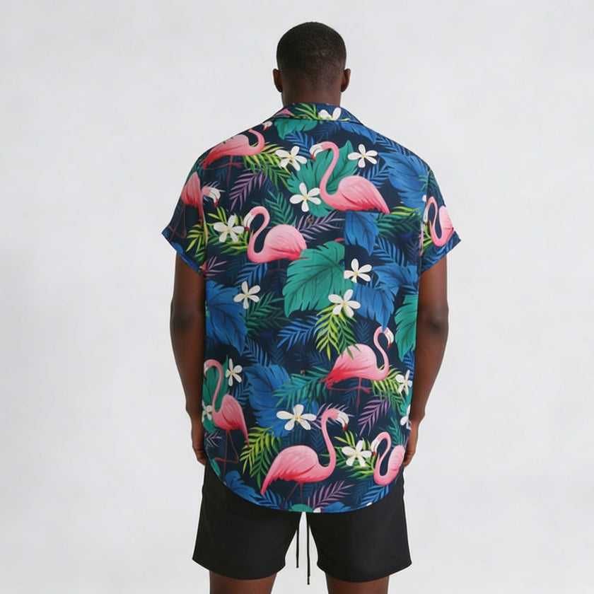 Men's Plus Size Printed Button Up Short Sleeve Shirt