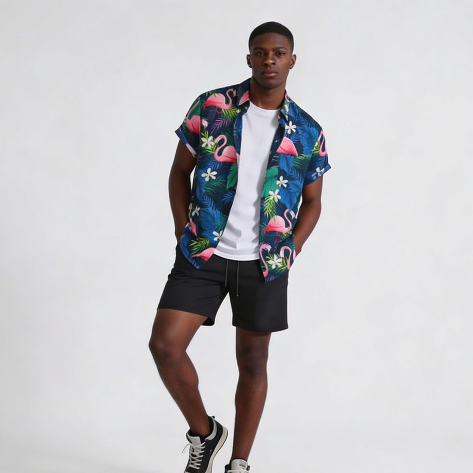 Men's Plus Size Printed Button Up Short Sleeve Shirt