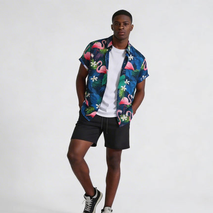 Men's Plus Size Printed Button Up Short Sleeve Shirt