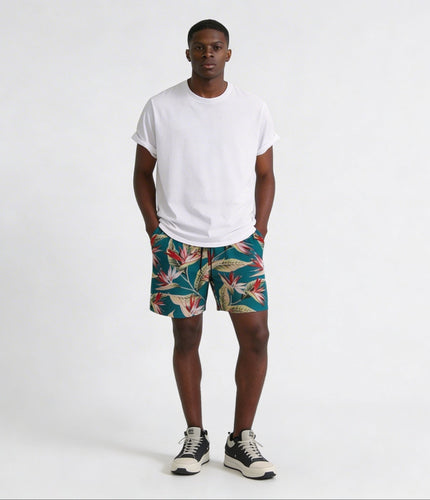 Men's Plus Size Floral Print Elastic Waist Casual Shorts