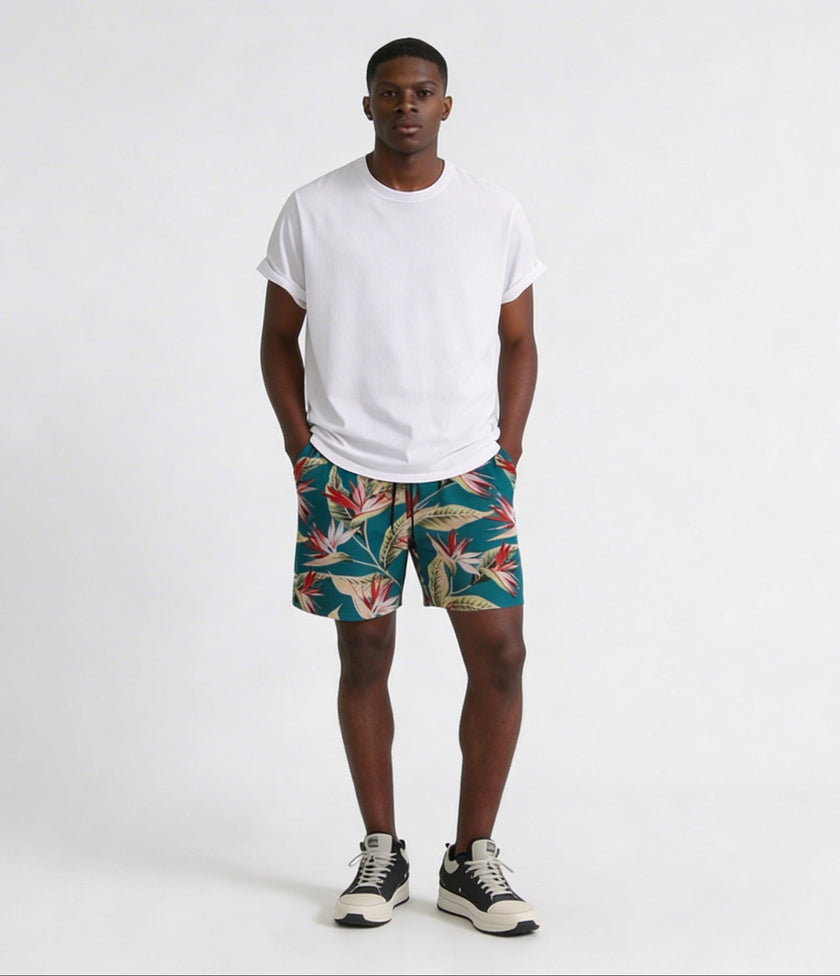 Men's Plus Size Floral Print Elastic Waist Casual Shorts