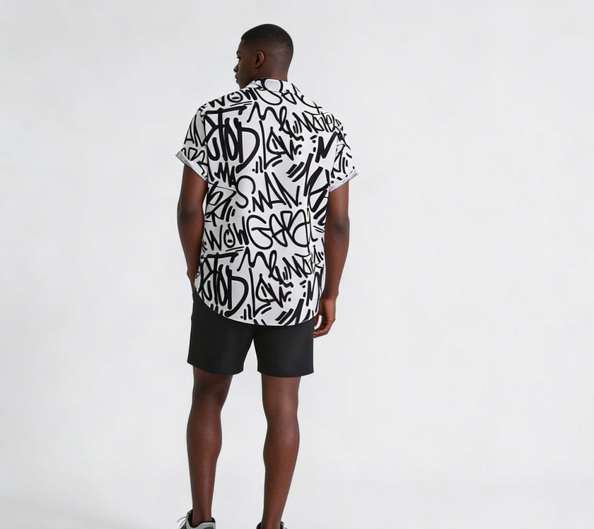 Men's Letter Print Shirt and Shots Set