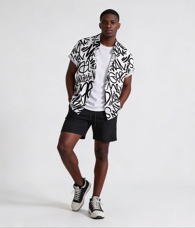 Men's Letter Print Shirt and Shots Set